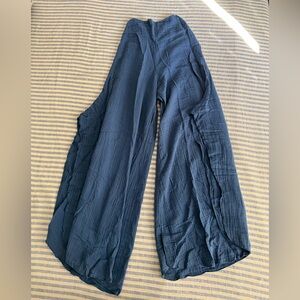 Gauze open leg cropped pants, steel blue, sz S
